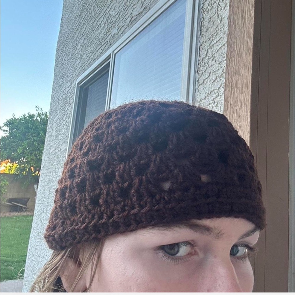 Handmade Crocheted Brown mesh Hat
